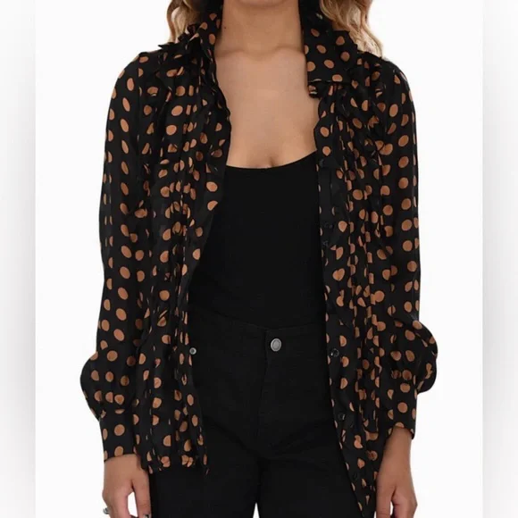 Just Cavalli by Roberto Cavalli Polka Dot Ruffled Silk Blouse Sz L (10/12) It 46 - Picture 1 of 11